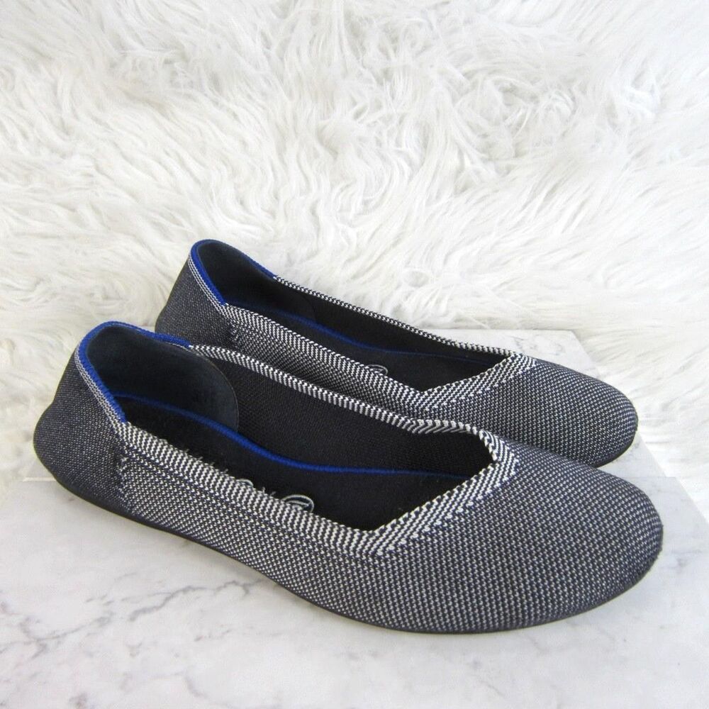 Rothy's Birdseye Womens size 8.5 Gray Checkered Knit round toe Flat casual shoes